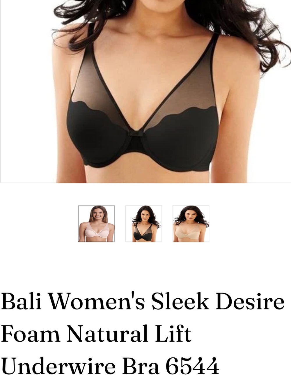 Bali Sheer Mesh Trim Foam Lift Bra - Black